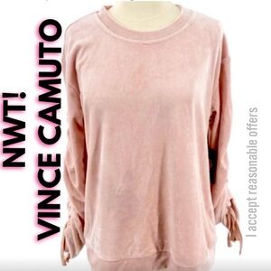 NWT VINCE CAMUTO dusty rose pink ruched long sleeve top crew neck size L